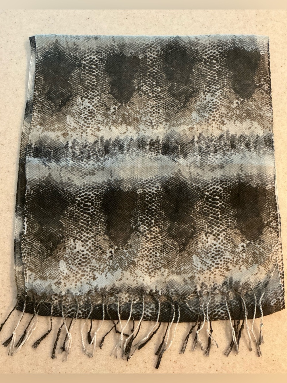 Neutral Snake-Print Fringe Scarf - Women Accessories